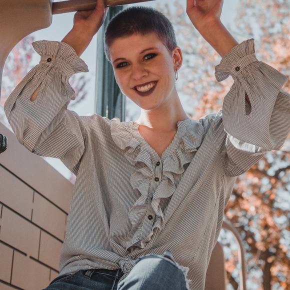 Sundance Blue and White Striped Blouse - Picture 1 of 9